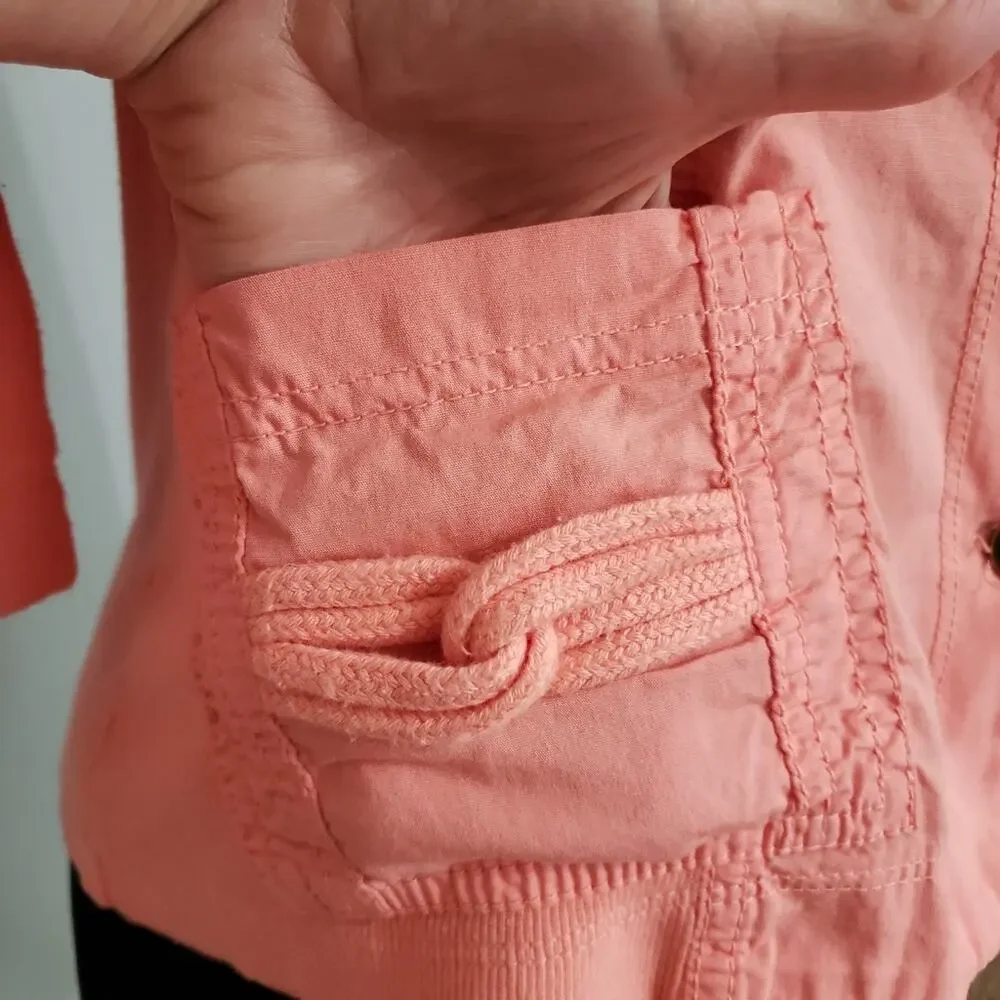 Peach Button Front‎ Ruched Button Front 3/4 Skeeve Lightweight Shacket Small
